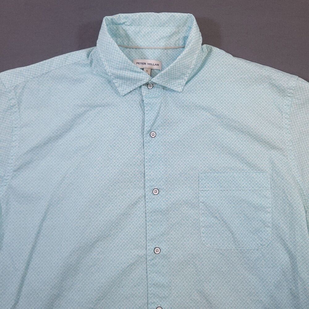 Peter Millar Shirt Mens L Mint Blue Piers Cotton Short Sleeve Button Up Pocket